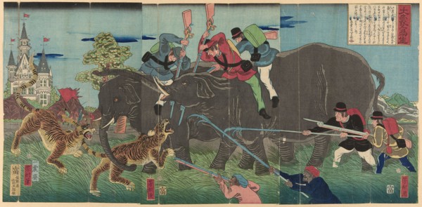 True Image of a Giant Elephant (Taizo shasei), 1863, Utagawa Yoshikata, Japanese, active c.