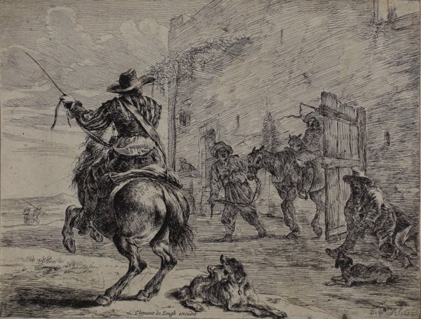 Rearing Horse, Near a Stable, plate one from Series of Horses, 1651, Dirck Stoop, Dutch, 1610-1686,