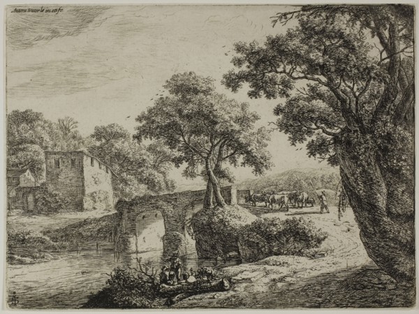 Herd Near a Stone Bridge, n.d., Anthoni Waterlo, Dutch, 1609-1690, Holland, Etching on paper, 154 x