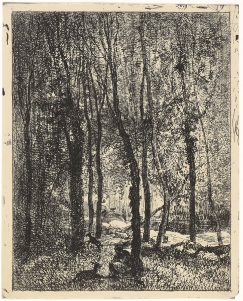 Goatherd, 1862, Charles François Daubigny, French, 1817-1878, France, Cliché-verre on ivory