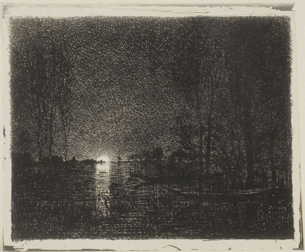 Night Effect, 1862, Charles François Daubigny, French, 1817-1878, France, Cliché-verre on ivory