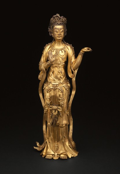 Guanyin (Avalokiteshvara), Yuan/early Ming dynasty, late 14th century, China, Gilt copper alloy, 35