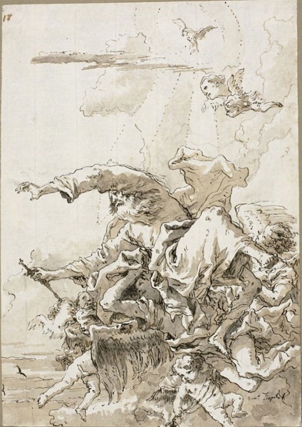 God the Father Supported by Angels in Clouds, II, c. 1759, Giovanni Domenico Tiepolo, Italian,