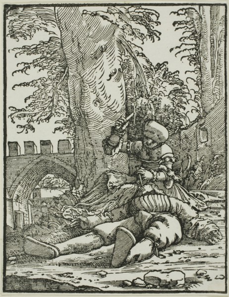 Jael and Sisera, 1520/25, Albrecht Altdorfer, German, c. 1480-1538, Germany, Woodcut in black on