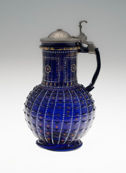 Covered Jug, 1581, Bohemia, Bohemia, Blue glass, enamel, and pewter, H. 18.7 × 11.1 cm (7 3/8 × 4