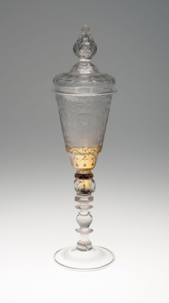 Wine Glass and Cover, Early 18th century, Bohemia, Czech Republic, Bohemia, Glass with engraved