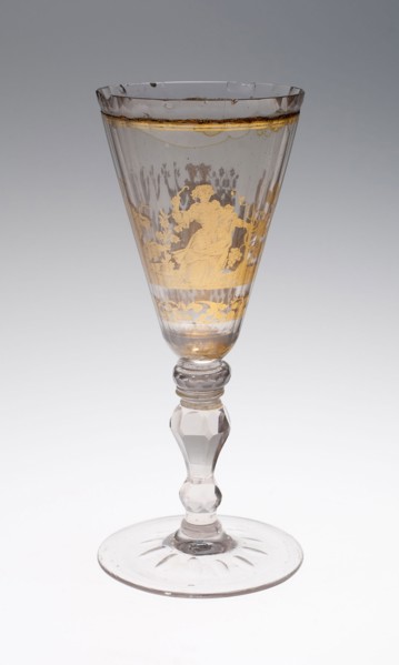 Wine Glass, c. 1730, Bohemia, Czech Republic, Bohemia, Glass with engraved gold leaf decoration, 21