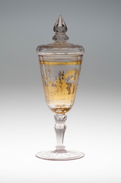 Wine Glass and Cover, c. 1730, Bohemia, Czech Republic, Bohemia, Glass with engraved gold leaf