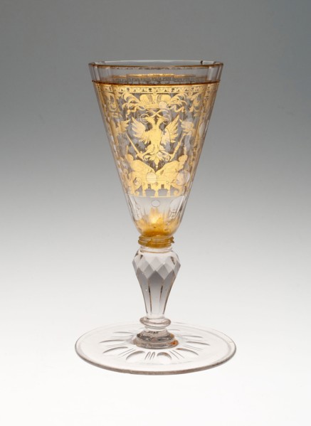 Wine Glass, Early 18th century, Bohemia, Czech Republic, Bohemia, Glass with engraved gold leaf