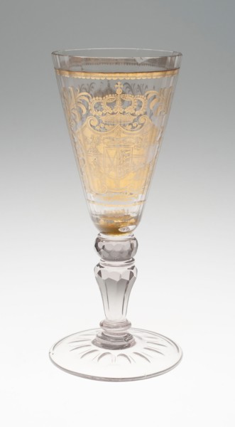 Wine Glass, Early 18th century, Bohemia, Czech Republic, Bohemia, Glass with engraved gold leaf