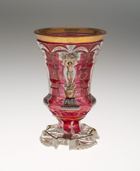 Beaker, c. 1840/50, Bohemia, Czech Republic, Bohemia, Glass, blown, cut, stained, enamelled and