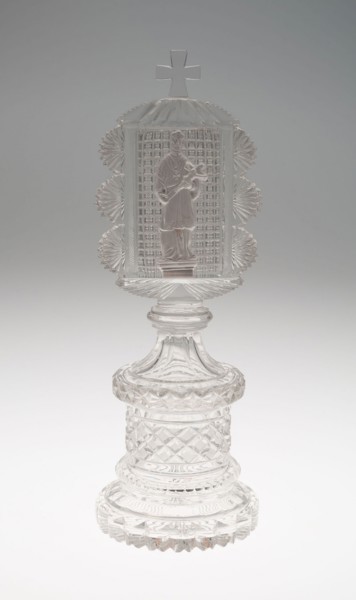 Stand with St. John Nepomuk, c. 1832, Bohemia, Czech Republic, Harrachov Glassworks (founded 1831),