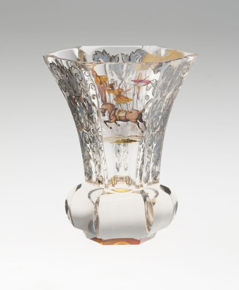 Beaker, c. 1830, Bohemia, Czech Republic, Bohemia, Glass, colorless, blown, cut, stained, enameled