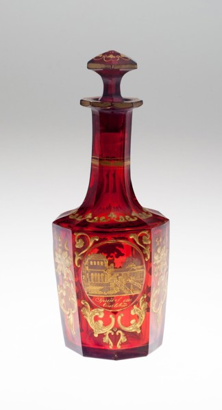 Bottle, Late 19th century, Bohemia, Czech Republic, Bohemia, Ruby glass, cased in colorless glass,