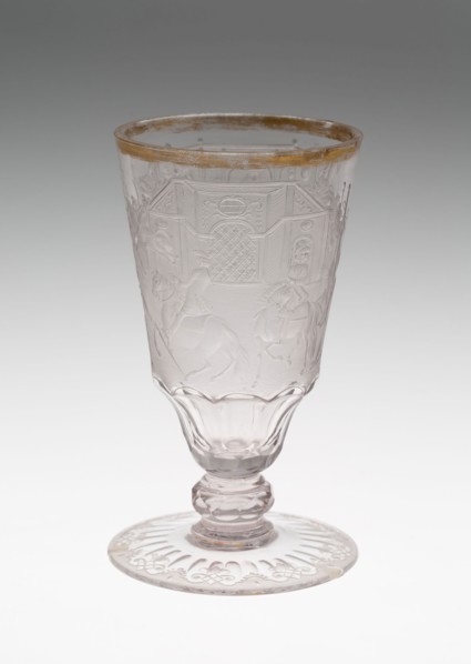 Wine Glass, c. 1740, Germany, Schleswig, Schleswig, Glass, engraved and gilt decoration, 15.9 x 8.6