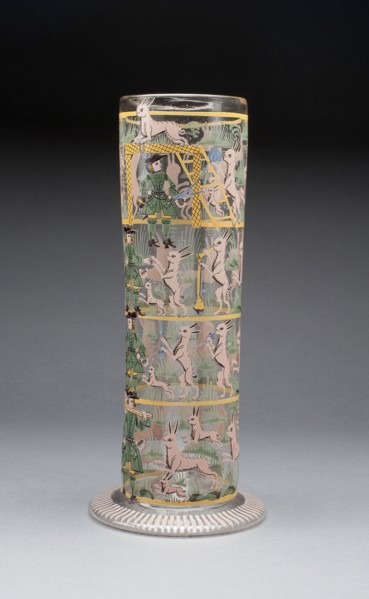 Beaker, 1650/1700, Germany, Glass with polychrome enamels, H. 27.9 cm (11 in.)