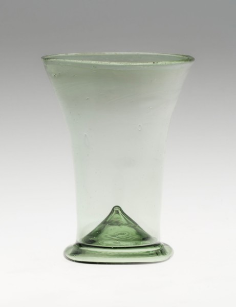 Beaker, 1500/1600, German, Germany, Green glass, H. 10.5 × 7.9 cm (4 1/8 × 3 1/8 in.)