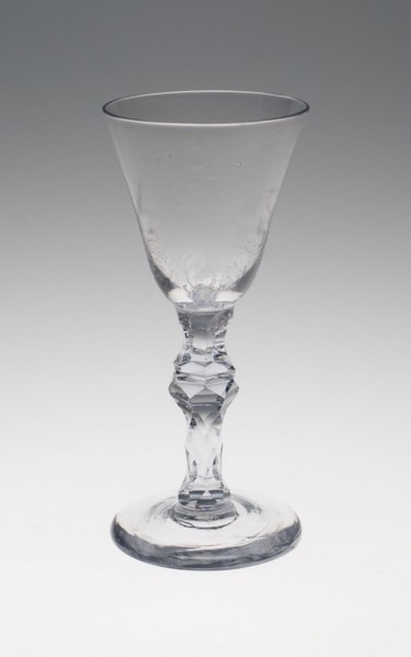 Wine Glass, c. 1760/80, England or Netherlands, England, Glass, cut and stipple engraved, 17.5 × 7