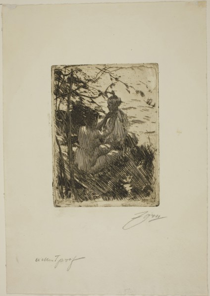 In the Open Air, 1890, Anders Zorn, Swedish, 1860-1920, Sweden, Etching on ivory laid paper, 147 x