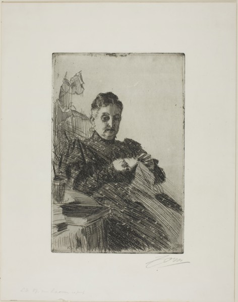 Mme Lamm II, 1894, Anders Zorn, Swedish, 1860-1920, Sweden, Etching on white wove paper, 237 x 157