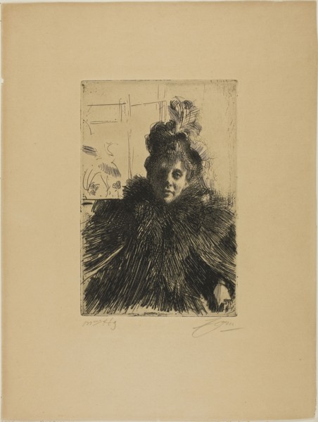 Gerda Hagborg III, 1896, Anders Zorn, Swedish, 1860-1920, Sweden, Etching on tan wove paper, 240 x