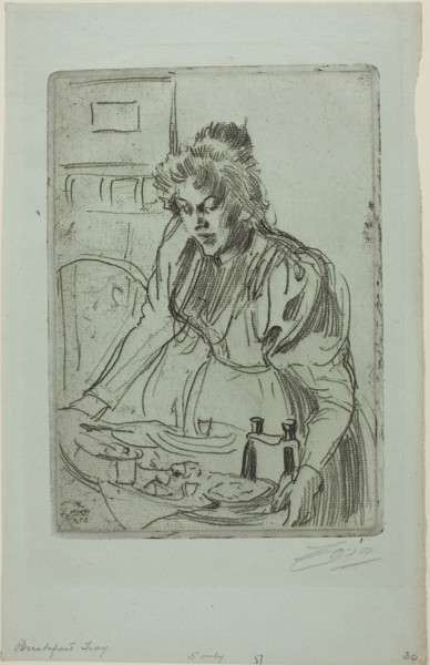 The Breakfast, 1898, Anders Zorn, Swedish, 1860-1920, Sweden, Soft ground etching on light blue