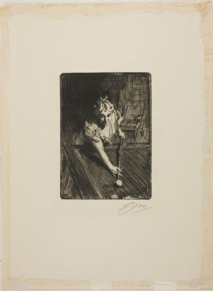 Billiards, 1898, Anders Zorn, Swedish, 1860-1920, Sweden, Etching on ivory laid paper, 178 x 128 mm