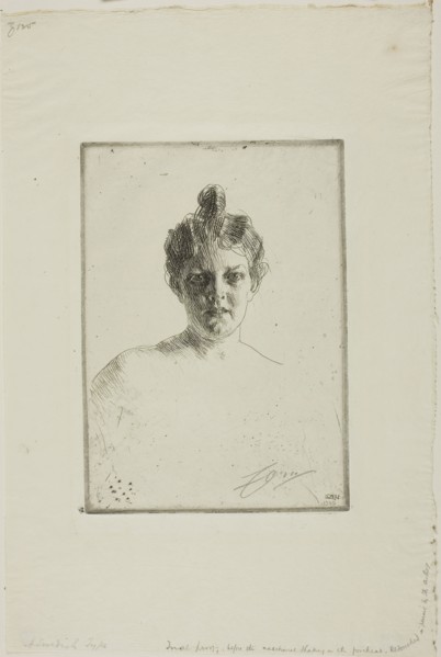 Mrs. Runeberg, 1900, Anders Zorn, Swedish, 1860-1920, Sweden, Etching on ivory wove paper, 194 x