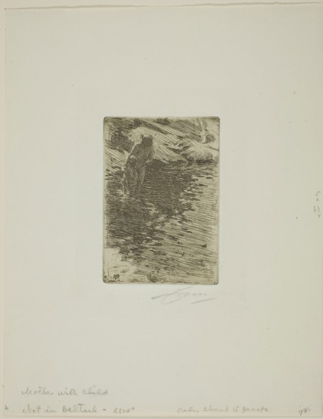 With her Child, 1890, Anders Zorn, Swedish, 1860-1920, Sweden, Etching on ivory laid paper, 122 x