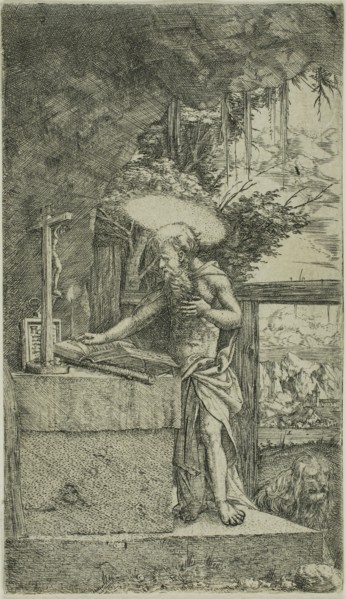 Saint Jerome Reading, 1500/1538, Albrecht Altdorfer, German, c.1480-1538, Germany, Engraving in