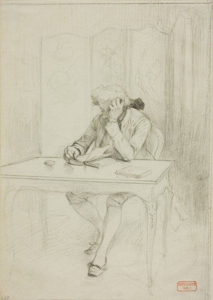 Man in Eighteenth-Century Dress, Seated at Table and Reading, n.d., Charles Bargue, French,