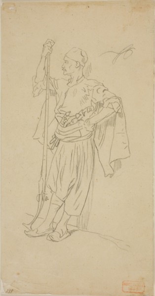Armed Arab Leaning Against a Wall, n.d., Charles Bargue, French, 1826-1883, France, Graphite on