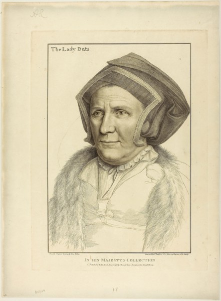 Lady Buts, June 17, 1796, Francesco Bartolozzi (Italian, 1727-1815), after Hans Holbein the younger