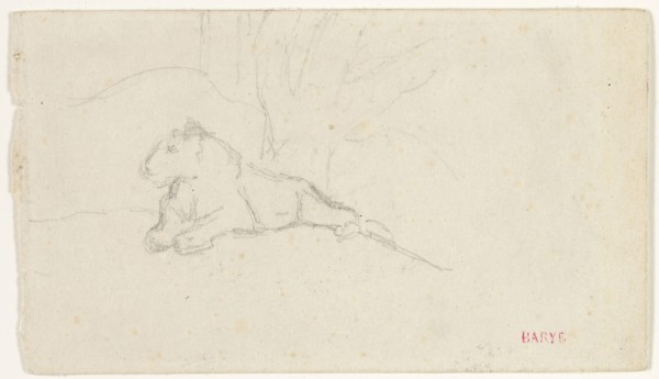 Lioness Lying near a Tree, n.d., Antoine Louis Barye, French, 1795-1875, France, Graphite on ivory