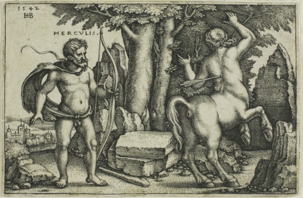 Hercules and Nessus, from The Labors of Hercules, 1542, Sebald Beham, German, 1500-1550, Germany,