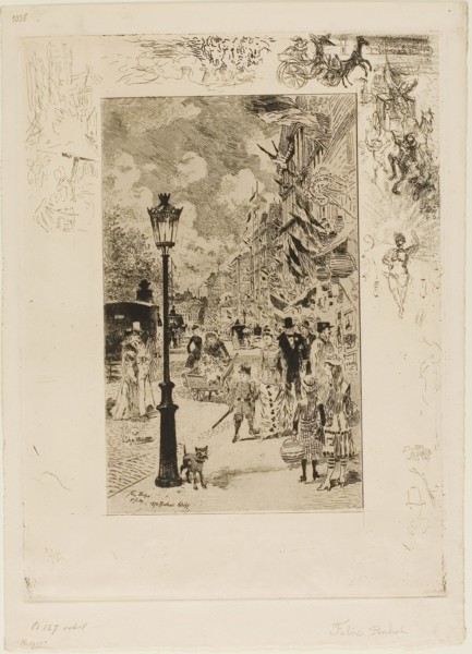 National Holiday on the Boulevard Clichy, 1878, Félix Hilaire Buhot, French, 1847-1898, France,