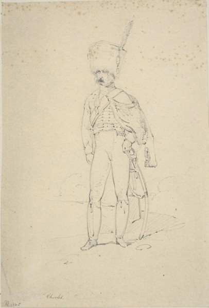 Standing Hussar, n.d., Nicolas Toussaint Charlet, French, 1792-1845, France, Graphite on buff laid