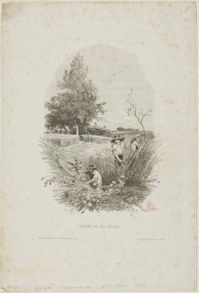 The Child and the Flowers, 1851, Charles François Daubigny, French, 1817-1878, France, Etching on