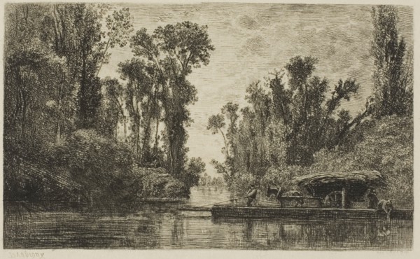 The Bezons Ferryboat, 1850, Charles François Daubigny, French, 1817-1878, France, Etching on cream