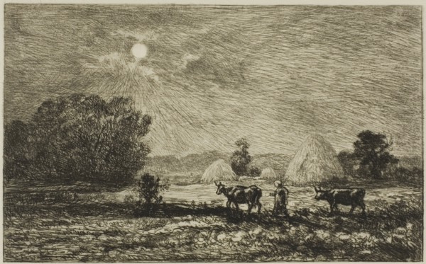 Moonlight at Valmondois, 1877, Charles François Daubigny, French, 1817-1878, France, Etching and