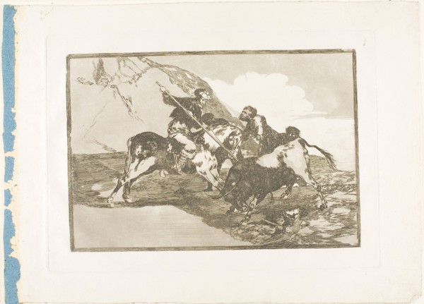 The Way in Which the Ancient Spaniards Hunted Bulls on Horseback in the Open Country, plate one