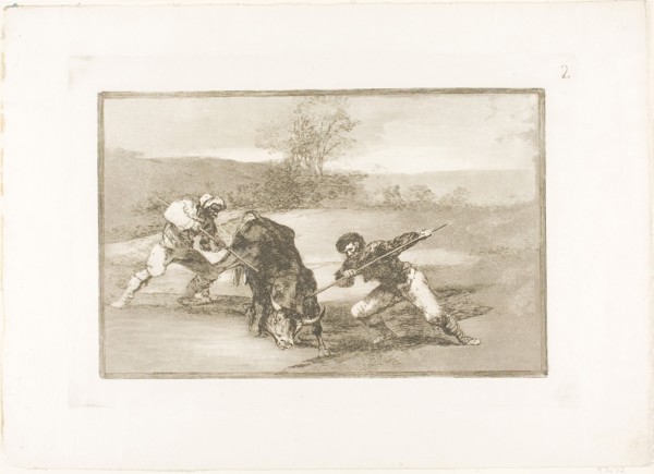 Another way of hunting on foot, plate two from The Art of Bullfighting, 1814/16, published 1816,