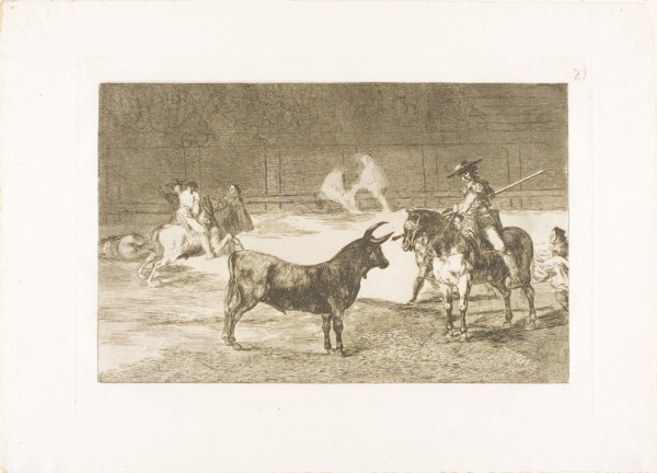 The Celebrated Picador, Fernando del Toro, Draws the Fierce Beast on with His Pique, plate 27 from