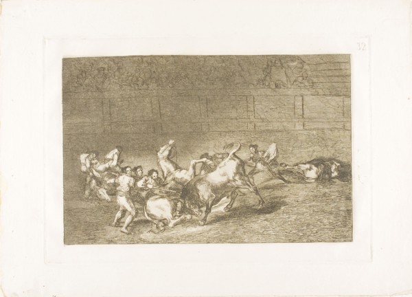 Two teams of picadors thrown one after the other by a single bull, plate 32 from The Art of