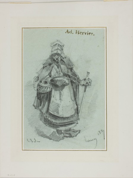 Peasant Woman, 1837, Louis Adolphe Hervier, French, 1818-1879, France, Graphite on pale green wove