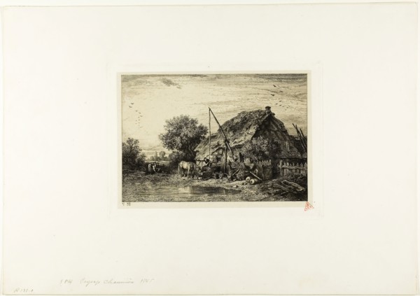 Peasant House with Pond, 1845, Charles Émile Jacque, French, 1813-1894, France, Etching, engraving
