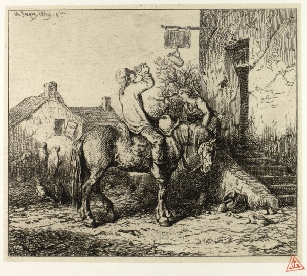 Entrance to an Inn, with Peasant Drinking, 1849, Charles Émile Jacque, French, 1813-1894, France,