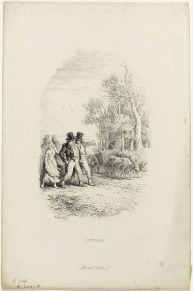 The Oxcart, Illustration from Fables by Lachambaudie, 1851, Charles Émile Jacque, French,