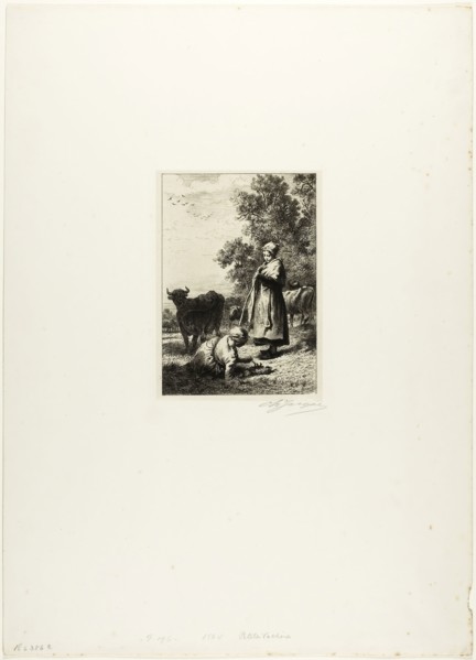 Young Cowherds, c. 1864, Charles Émile Jacque, French, 1813-1894, France, Etching, drypoint and