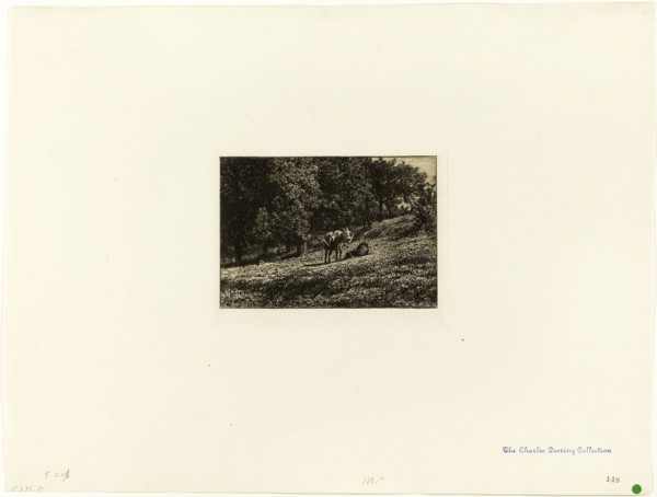 Orchard, c. 1864, Charles Émile Jacque, French, 1813-1894, France, Etching and plate tone on ivory